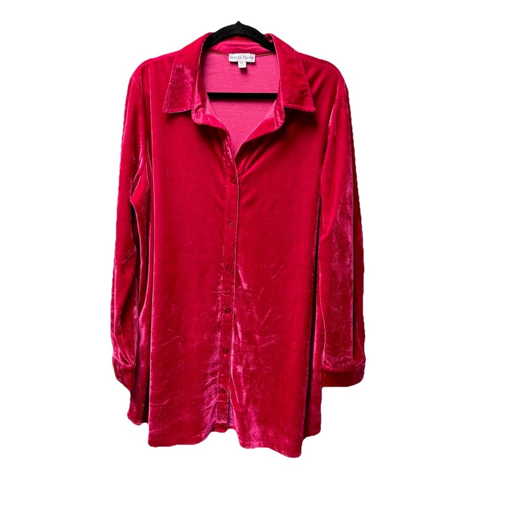 Rebecca Malone XL Raspberry‎ Velvet Tunic Blouse Festival Preppy Boho Romantic